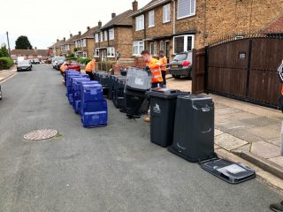 Recycling bin deliveries in Grimsby.