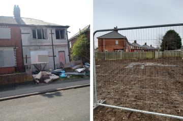 Before and after photo of the site