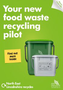 Cover of the new food waste booklet. It shows an indoor and outdoor food caddy.