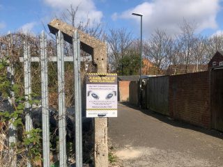 A new dog fouling sign by a footpath near David Street, Grimsby