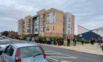 A photo of the queue of young people outside Open Door in Grimsby