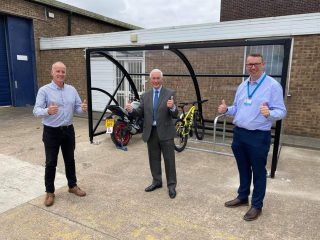 Mark Schofield from Pattesons Glass, with Councillor Stewart Swinburn and Anthony Snell from ENGIE.