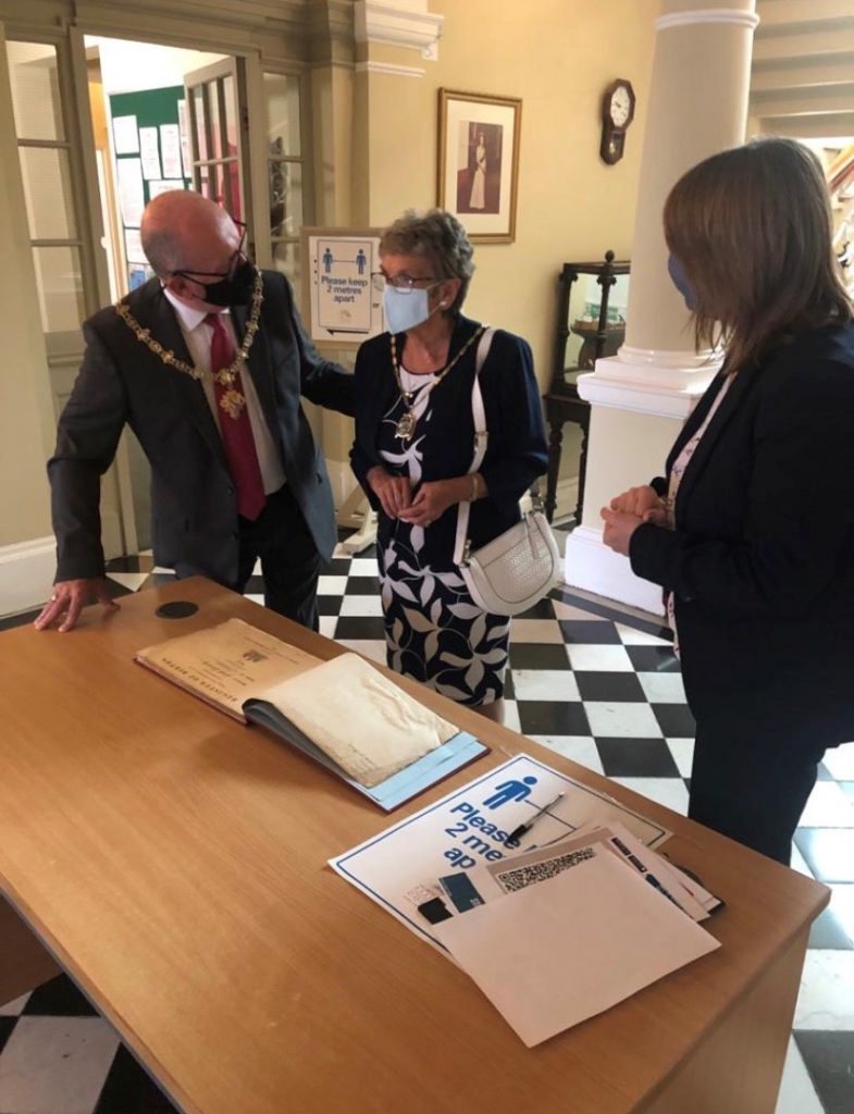 Mayor of North East Lincolnshire, Cllr David Hasthorpe, with his wife Sandra, meeting the team at Cleethorpes Town Hall.