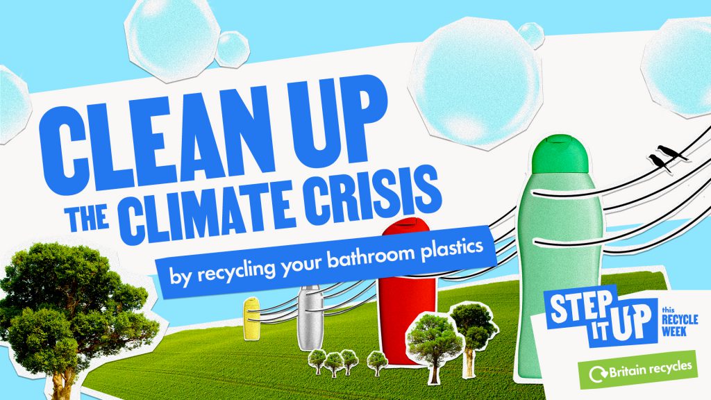 Graphic asking people to recycling more bathroom plastics.