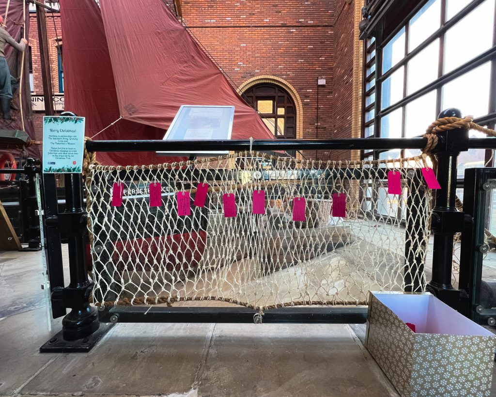 Christmas trawl net for messages at Fishing Heritage Centre