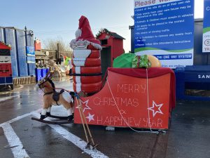 Tyre Santa and his sledge at Immingham Tip.