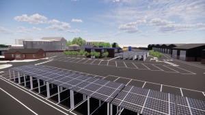 Visualisation of the solar panel canopy in the depot car park.