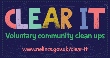 A graphic with the words: Clear It! Voluntary community clean ups