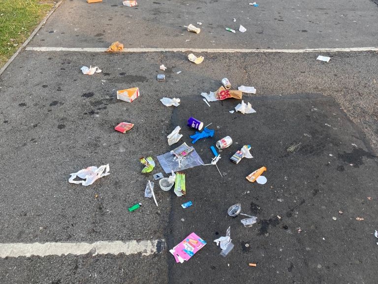 Litter left in Boating Lake car park Cleethorpes