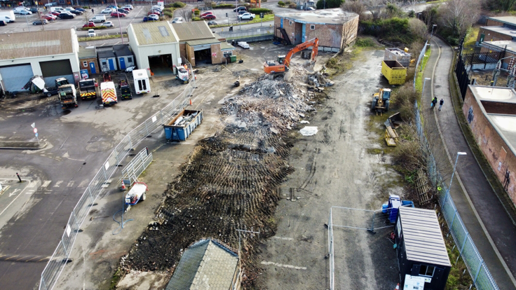 Flattened buildings at the Doughty Road Depot in Grimsby