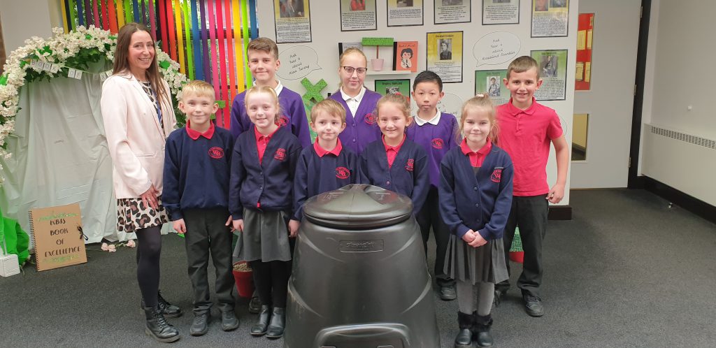 Donna Beeson and Gardening Club children at William Barcroft Junior School