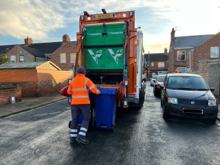 Recycling bin collections in a Grimsby street