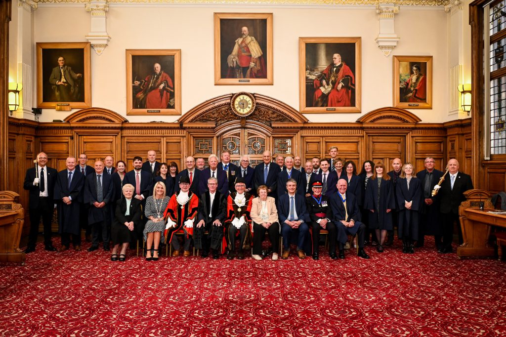 The North East Lincolnshire Council Mayor Making Ceremony 2022 held at Grimsby Town Hall. Outgoing Mayor Councillor David Hasthorpe made way for incoming Mayor Councillor Steve Beasant. 19th May 2022 Photo by Jon Corken