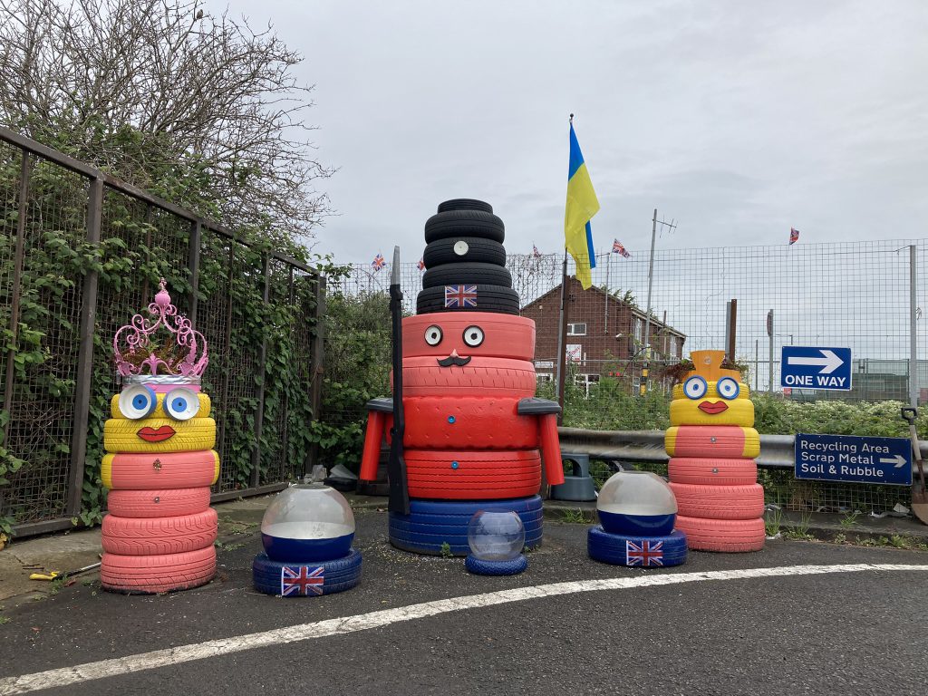 Jubilee princess and soldier characters at Grimsby Tip