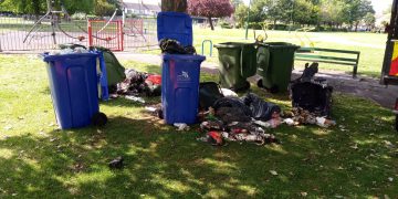 Bins and rubbish in Grant Thorold Park