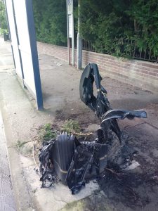 Burnt out bin in Scartho Road