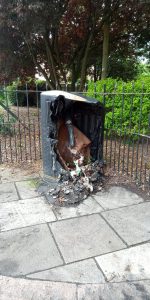 Damaged bin outside Sidney Park