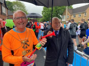 Mayor of North East Lincolnshire Stephen Beasant starts the race with an air horn.