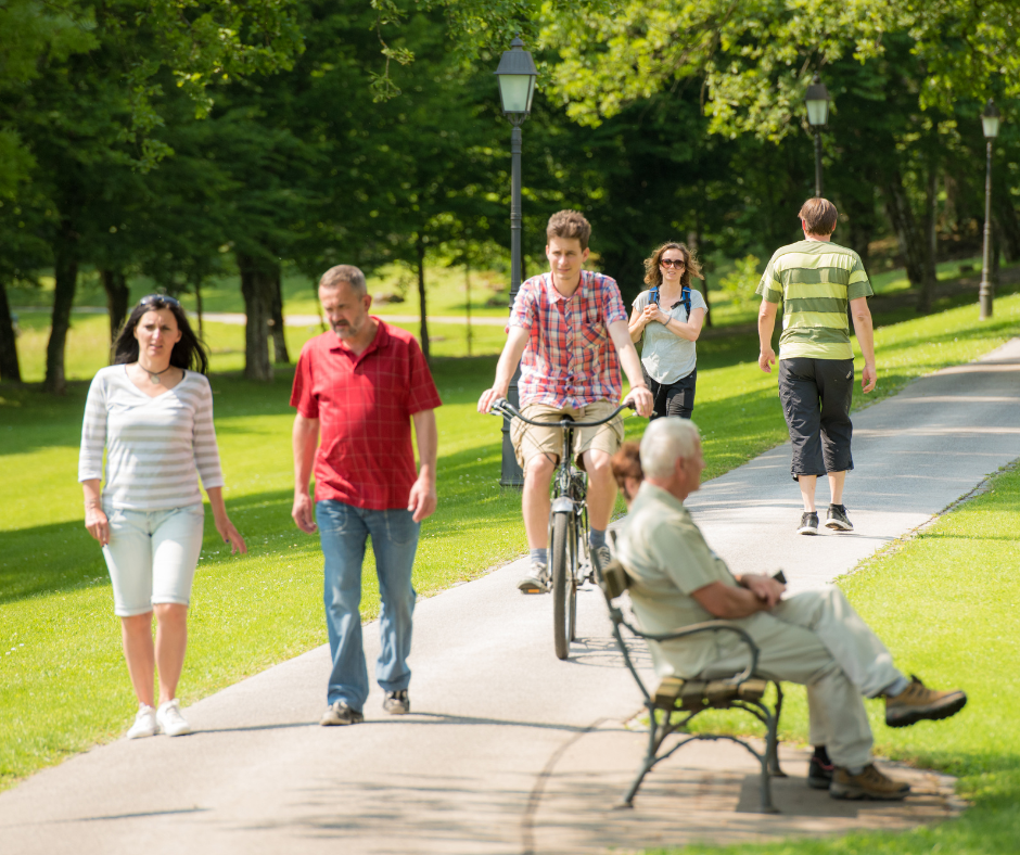 People walking and cycling