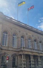 Ukrainian flag flying at Grimsby Town Hall