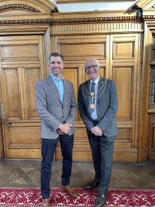 Ashley Brown from HMT St Hugh's and Cllr Stephen Beasant, Mayor of North East Lincolnshire.