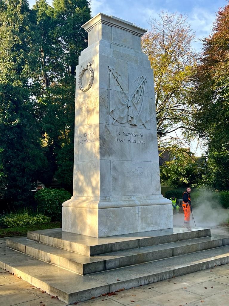 Contractors finish cleaning paving at Grimsby Cenotaph