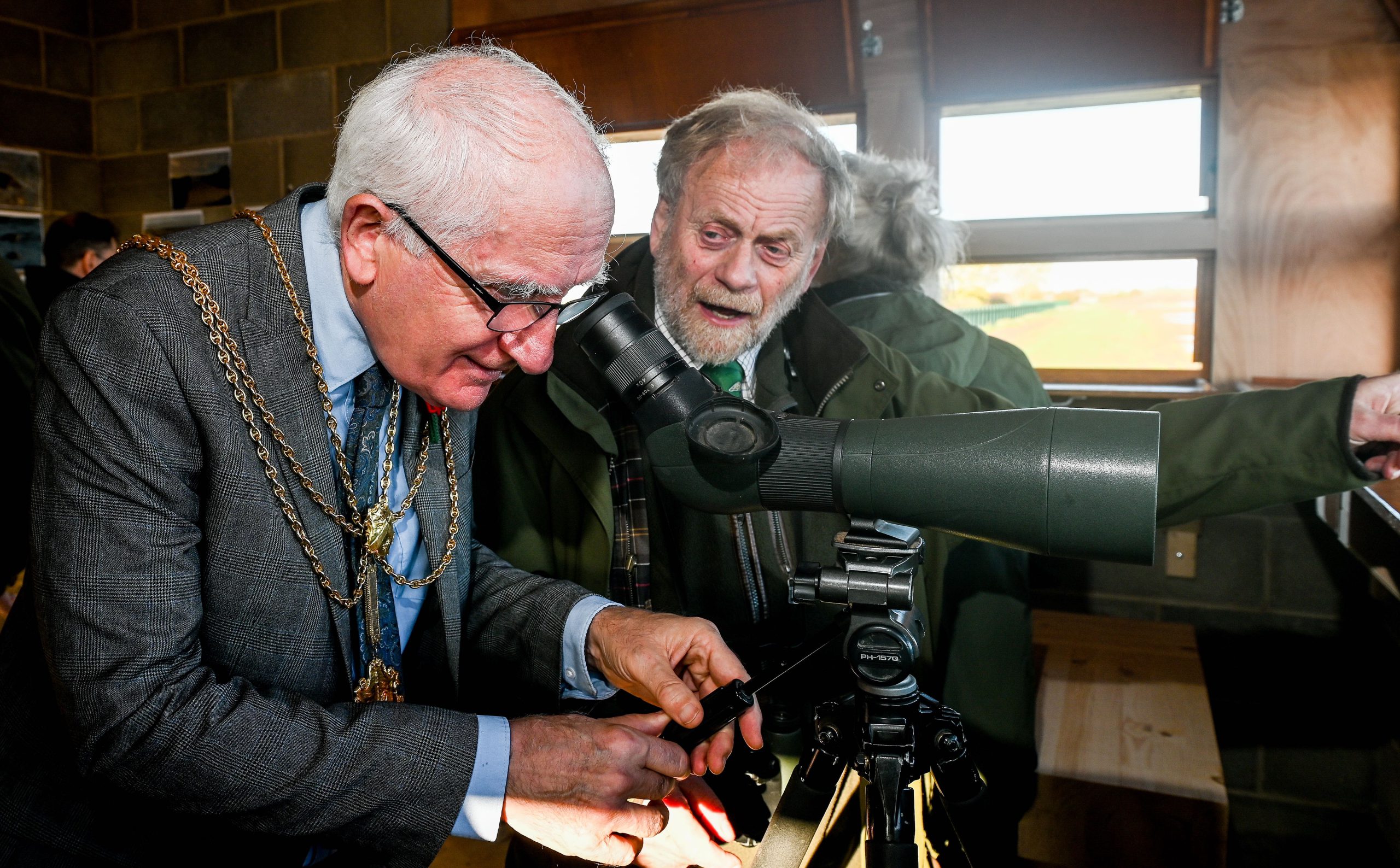 Mayor and Roger Wardle in the bird hide