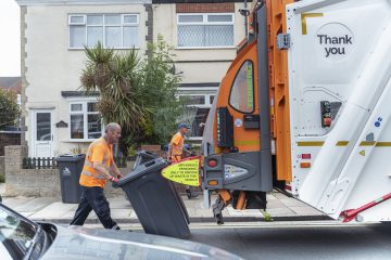 Recycling crew emptying bins in Cleethorpes