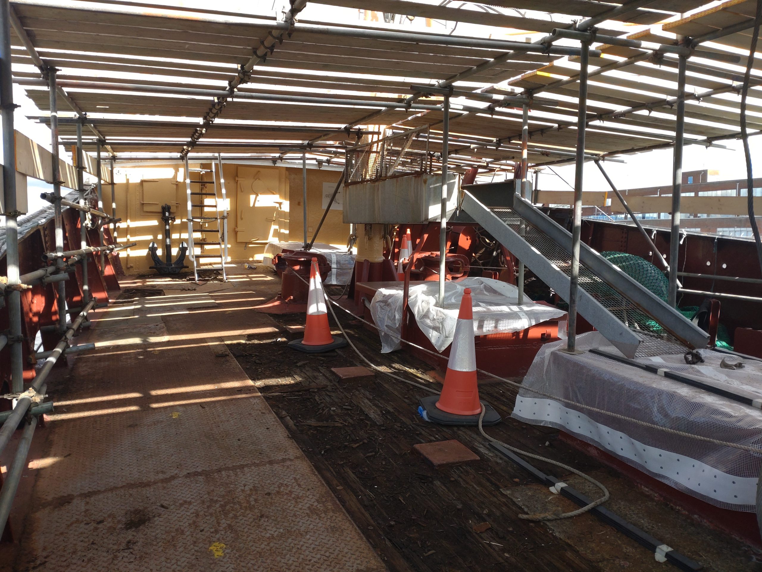 Scaffolding from inside the ship