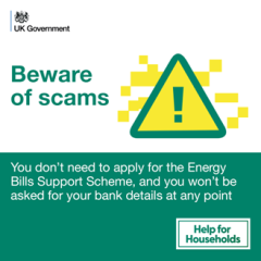A social media graphic for energy bill discount scam warning of scams