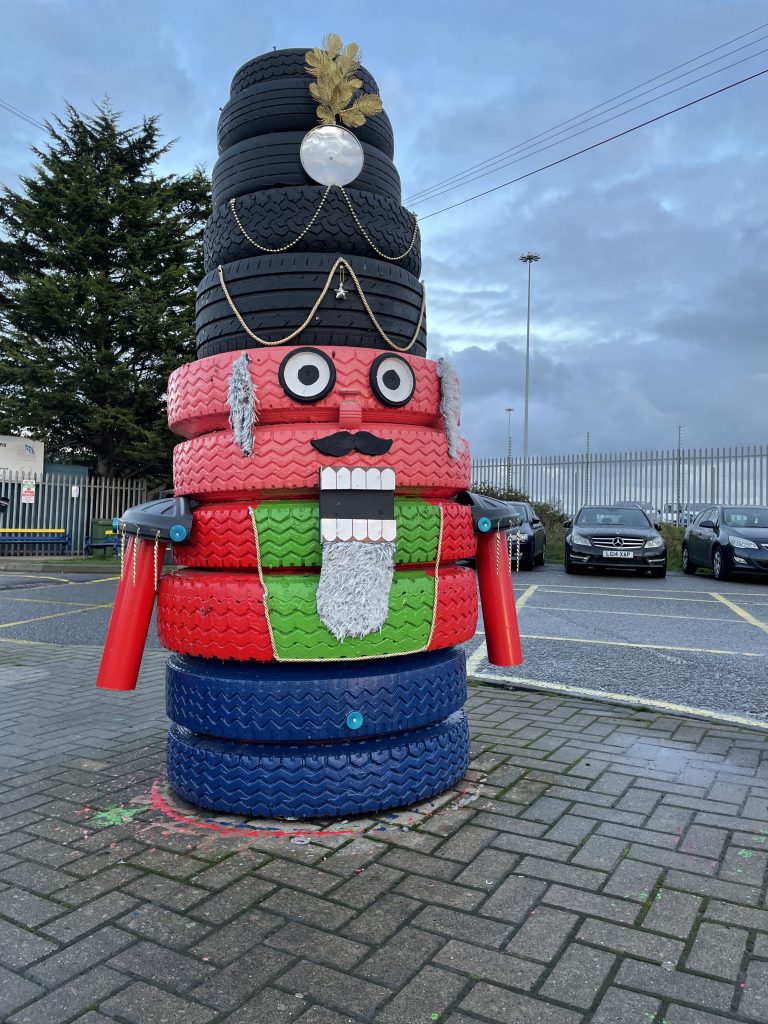 A giant nutcracker made of tyres