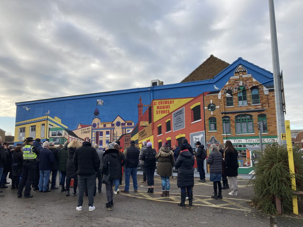 Guests gathered for the official reveal of the Great Wall of Grimsby.