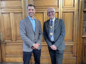 Ashley Brown from St Hugh's Hospital and Mayor Cllr Stephen Beasant.