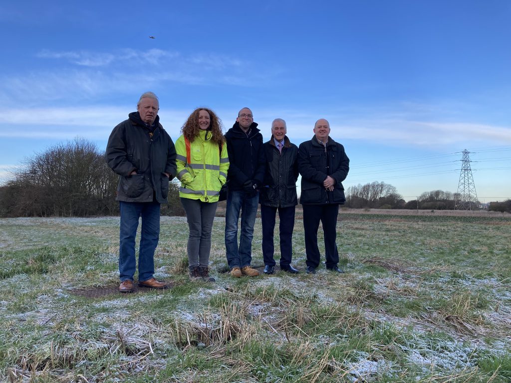 Pictured at Freshney Parkway with Cllr Stewart Swinburn are ward members Cllr James Cairns, Cllr Martyn Sandford, Cllr Garry Abel and ecology manager Rachel Graham.