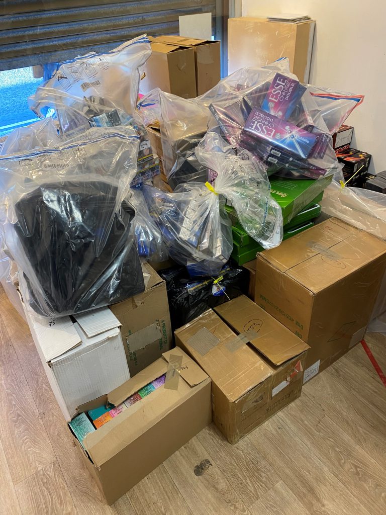 Goods seized from a Trading Standards raid.