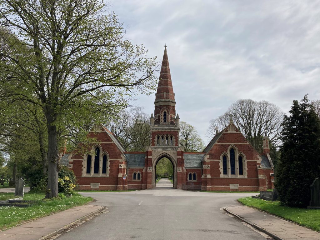 Scartho Cemetery Chapels - view looking towards the cemetery.