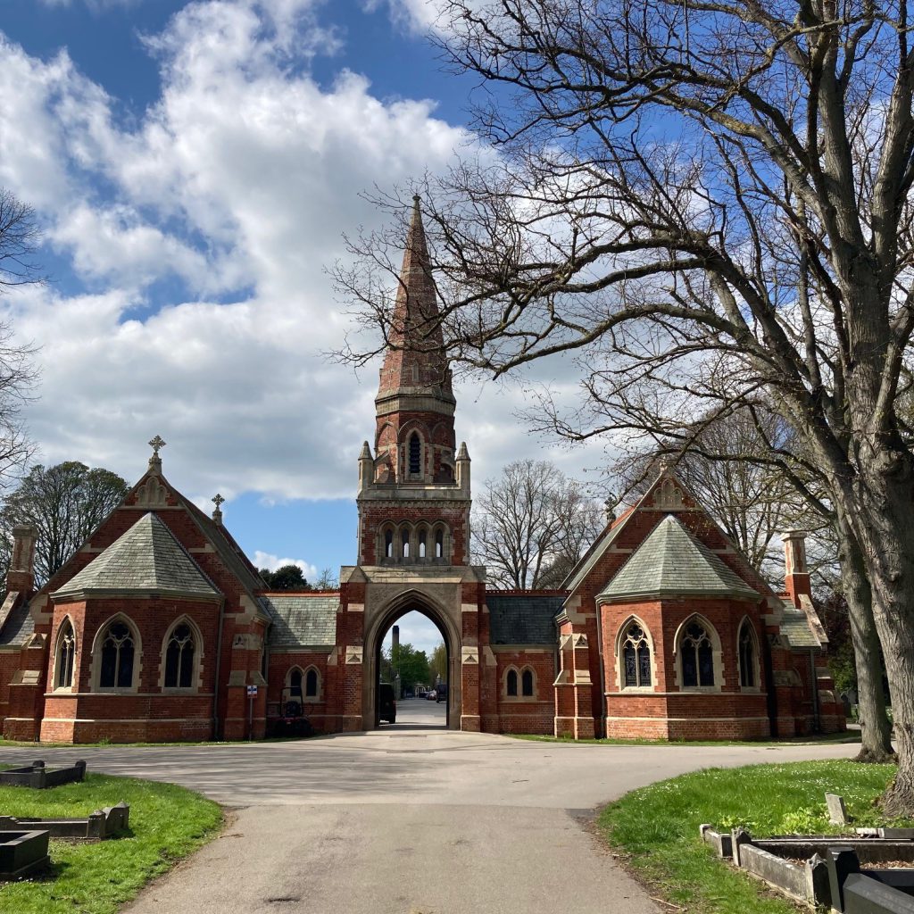 Scartho Cemetery Chapels - view looking towards Scartho Road.