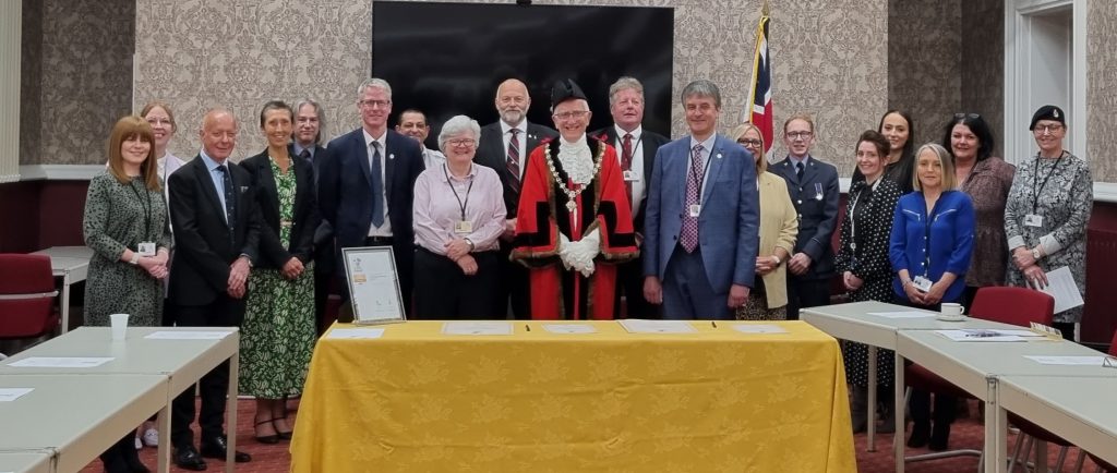 Dignitaries, Council staff, Reservists and Cadet Forces Adult Volunteers attend the signing of the Armed Forces Covenant