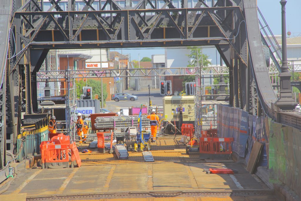 Scaffolding in place on Corporation Bridge