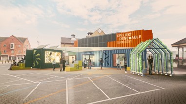 Artist impression of the Projekt Renewable containers in the car park