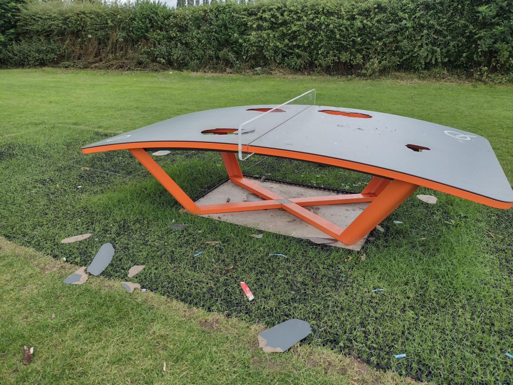 Teqball table vandalised and damaged