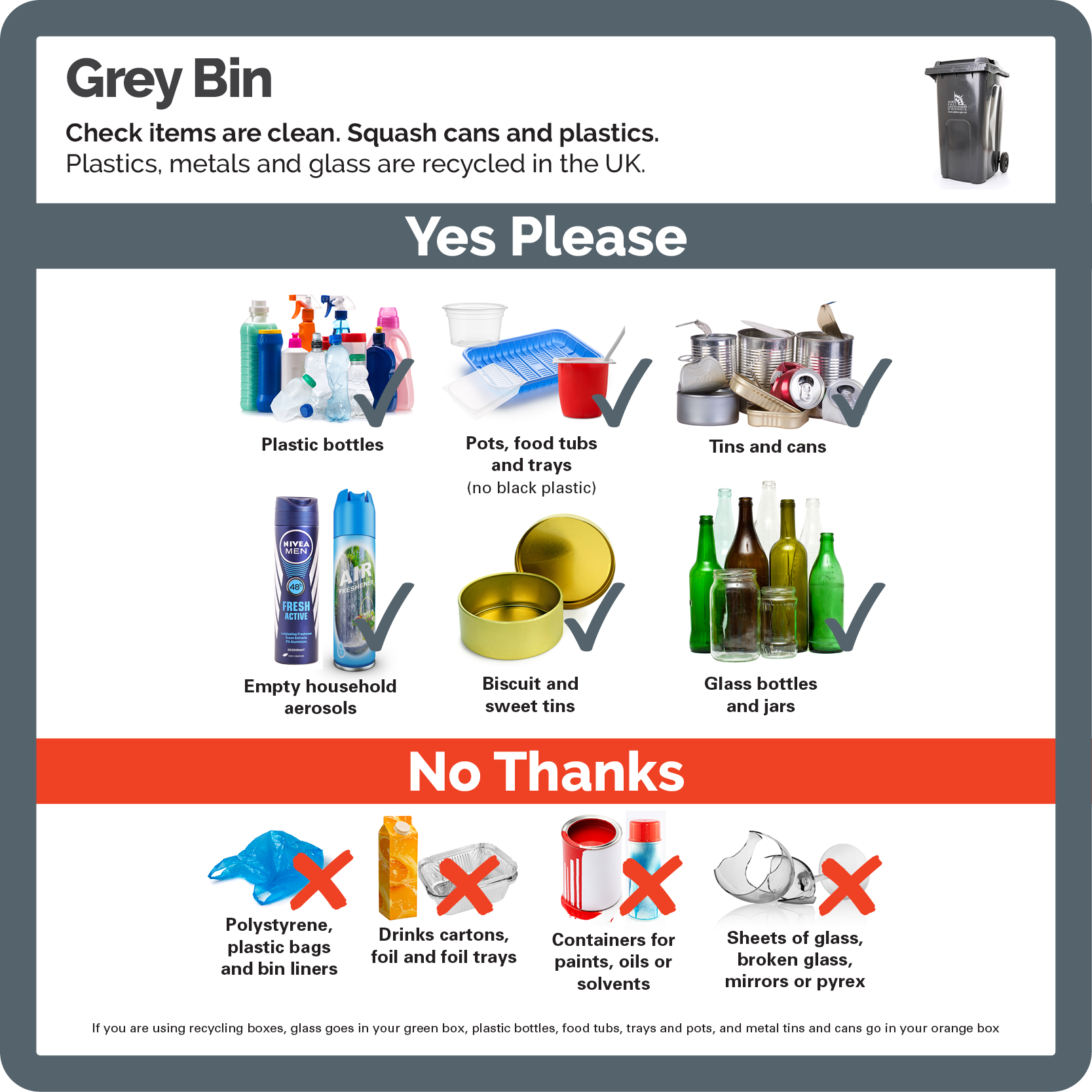 An image showing items that go in the grey bin.
