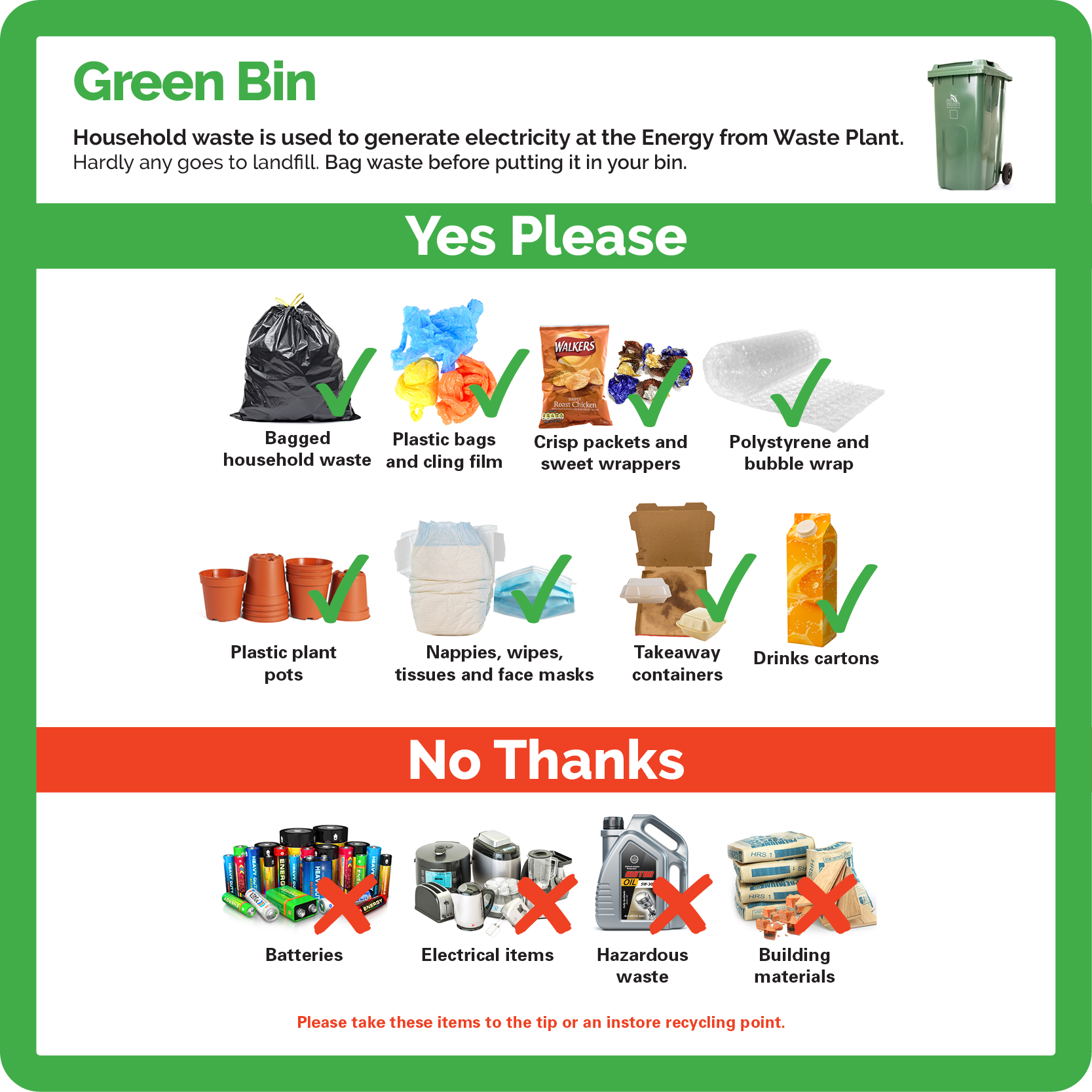 An image showing items that go in the green bin.