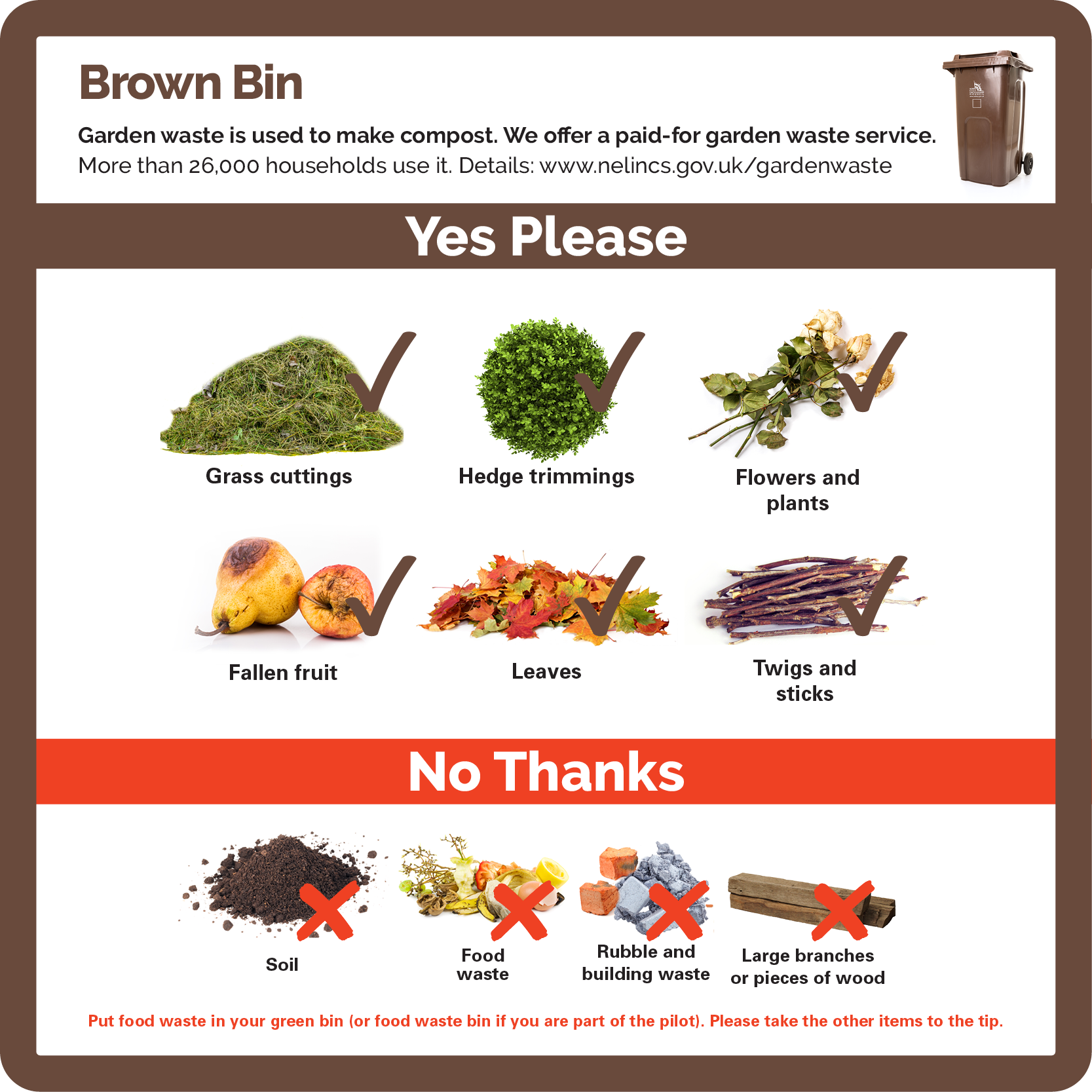 An image showing items that go in the brown bin