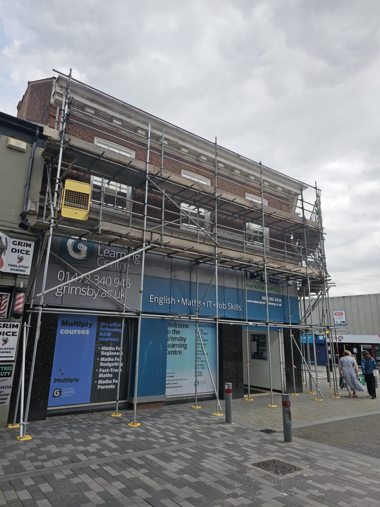 Grimsby Learning Centre with scaffolding