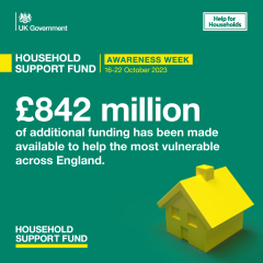 Poster that says £842 million of additional funding has been made available to help the most vulnerable across England.