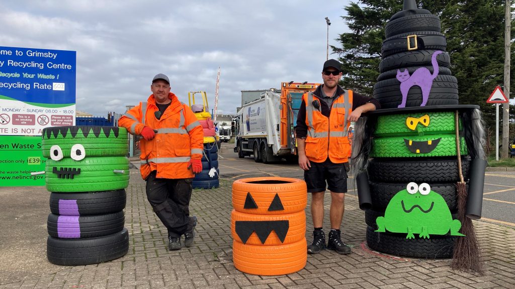 Matty Harlow and Will Woolliss with their creations at Grimsby Tip.