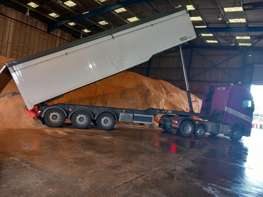 Winter salt with lorry.