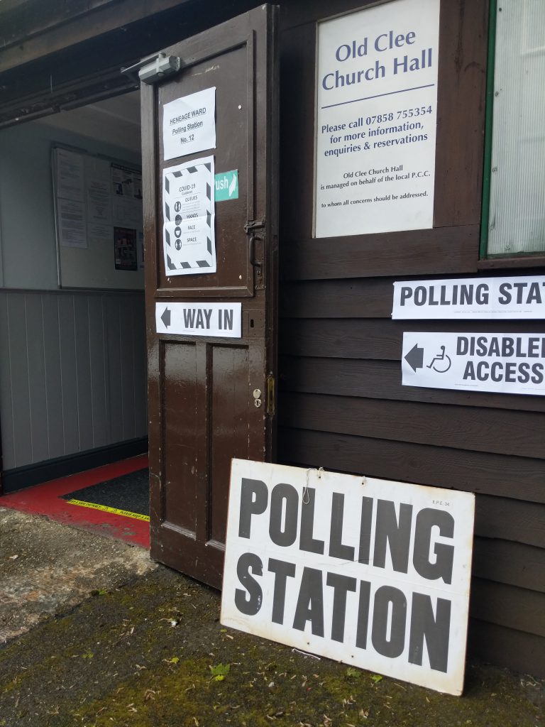Polling station entrance at Old Clee Church Hall