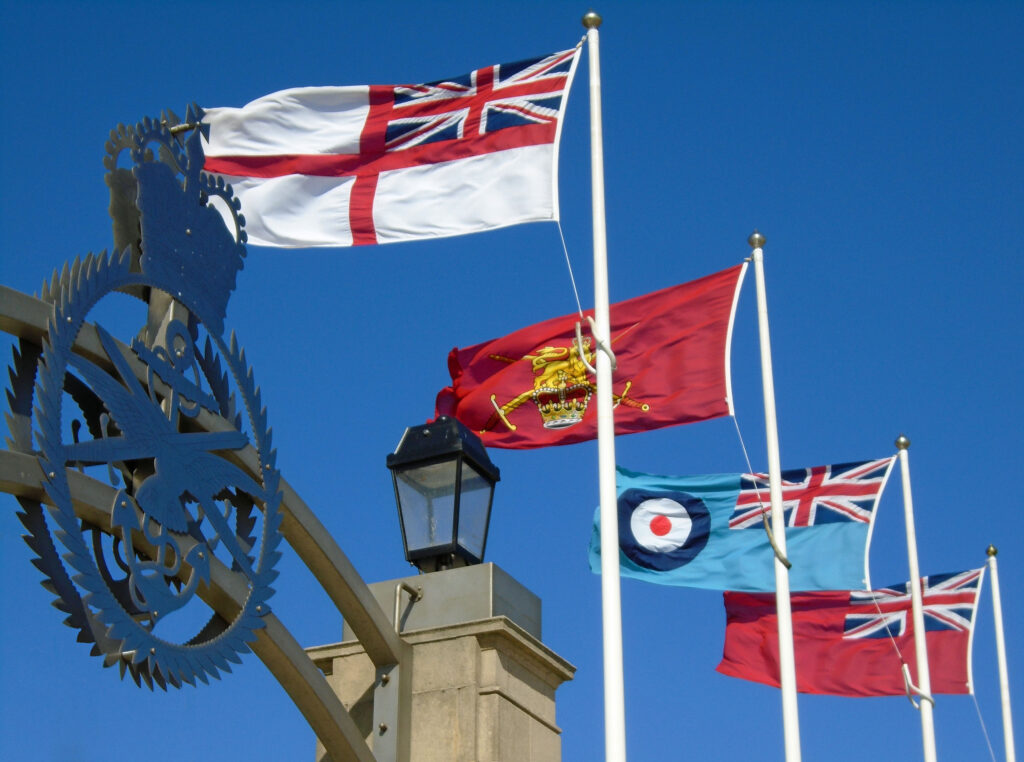 Flags flying at the Memorial Gate in Cleethorpes